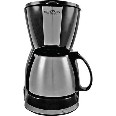 Cafeteira 15 Xícaras com Jarra Inox Britânia 15 TEMP Preta e Prata 127V 127V