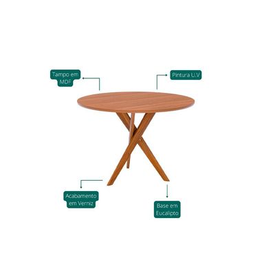 Conjunto de Mesa Redonda com Tampo MDF Cacau e 4 Cadeiras Juparanã Revestimento Sintético Marrom e Cinamomo