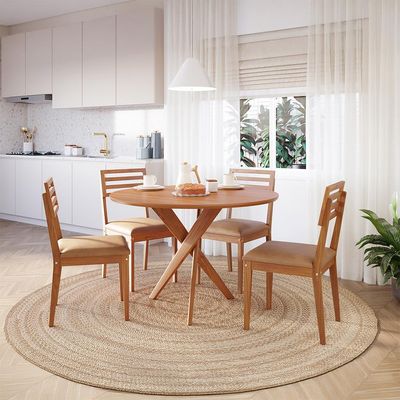 Conjunto de Mesa Redonda com Tampo MDF Cacau e 4 Cadeiras Juparanã Revestimento Sintético Marrom e Cinamomo