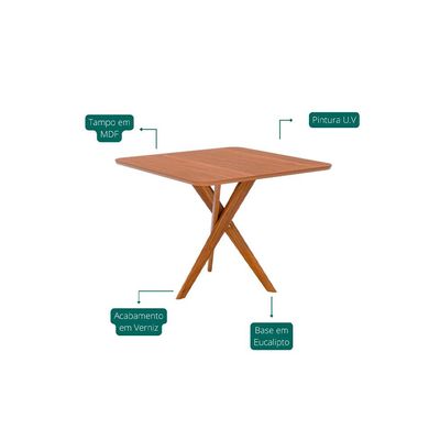 Conjunto de Mesa Quadrada com Tampo MDF Cacau e 4 Cadeiras Encanto Linho Bege e Cinamomo