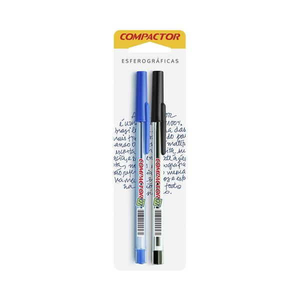 Caneta Esferográfica Compactor 0.7mm Azul e Preta com 2 Unidades