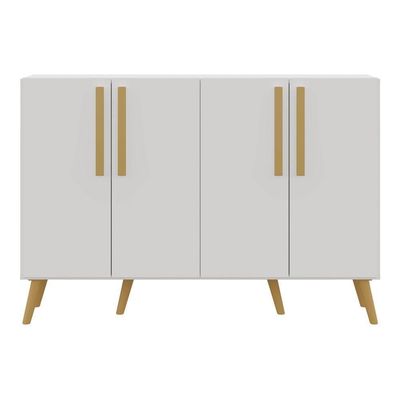 Aparador Buffet 4 Portas Retrô Viena V3606 Branco/Natural