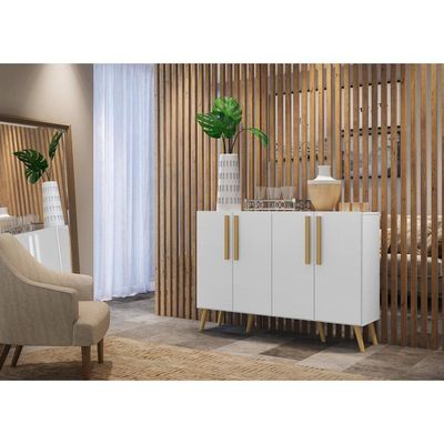 Aparador Buffet 4 Portas Retrô Viena V3606 Branco/Natural