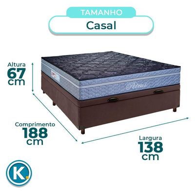 Conjunto Cama Box Bau Marrom Casal + Colchão Molas Ensacadas Petrus Paropas