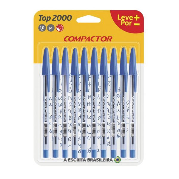Caneta Esferográfica Compactor Top 2000 1.0mm Azul com 10 Unidades