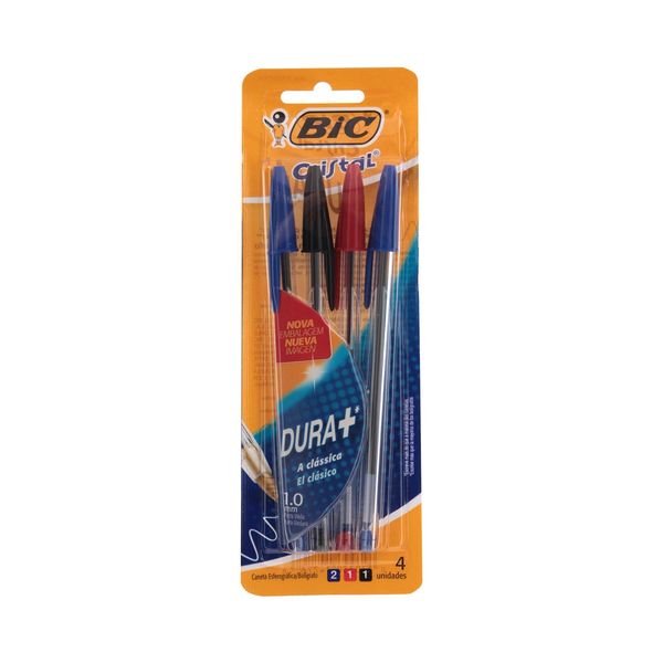 Caneta Esferográfica Bic Dura Mais 1.0mm Colors com 4 Unidades