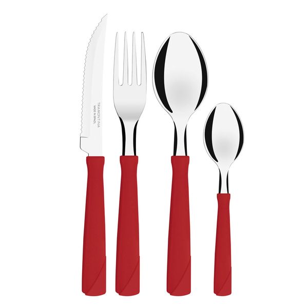 Faqueiro Tramontina New Kolor com Lâminas em Aço Inox e Cabos de Polipropileno Vermelho 24 Peças Faqueiro Tramontina New Kolor com Lâminas em Aço Inox e Cabos de Polipropileno Vermelho 24 Peças