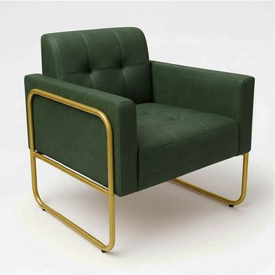 Poltrona Sala Decorativa Elisa Base Tubular Alta Dourada Sintético PU Verde D03 - D'Rossi