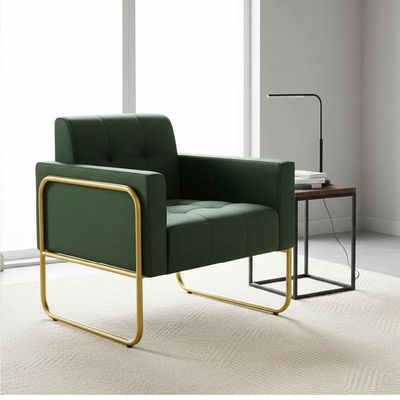 Poltrona Sala Decorativa Elisa Base Tubular Alta Dourada Sintético PU Verde D03 - D'Rossi