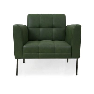 Poltrona Sala Decorativa Kit 2 Elisa Pé Aço Lateral Preto Sintético PU Verde D03 - D'Rossi
