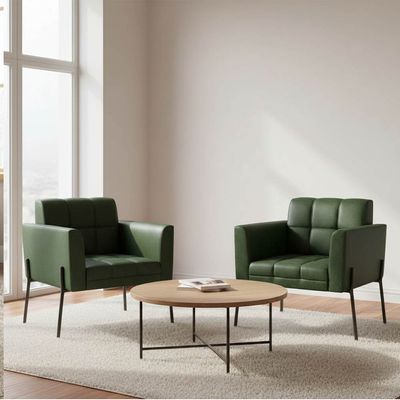 Poltrona Sala Decorativa Kit 2 Elisa Pé Aço Lateral Preto Sintético PU Verde D03 - D'Rossi