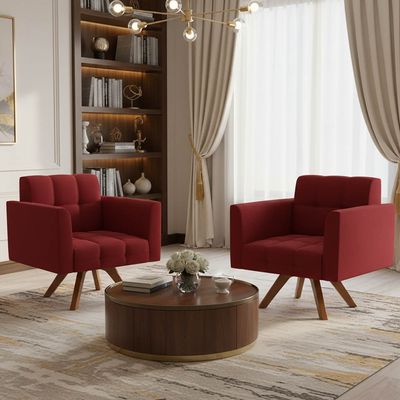 Poltrona Sala Decorativa Kit 2 Elisa Giratória Castanho MM30 Veludo Marsala D03 - D'Rossi