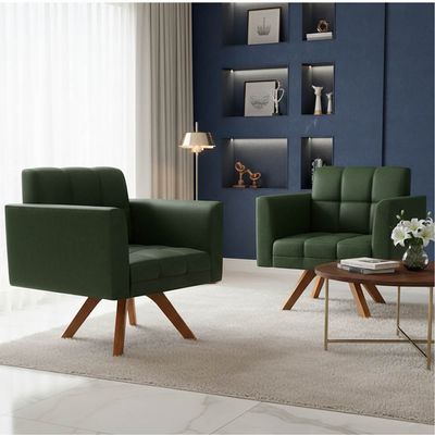 Poltrona Sala Decorativa Kit 2 Elisa Giratória Castanho MM30 Sintético PU Verde D03 - D'Rossi