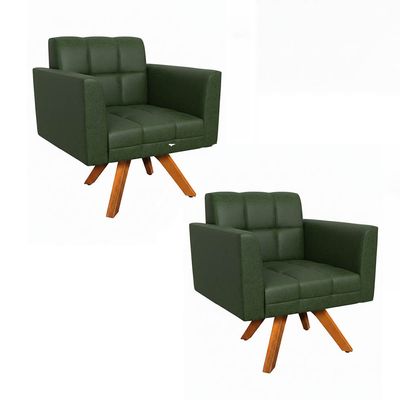 Poltrona Sala Decorativa Kit 2 Elisa Giratória Castanho MM30 Sintético PU Verde D03 - D'Rossi