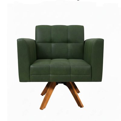Poltrona Sala Decorativa Kit 2 Elisa Giratória Castanho MM30 Sintético PU Verde D03 - D'Rossi
