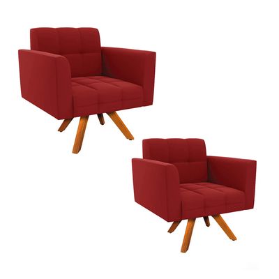 Poltrona Sala Decorativa Kit 2 Elisa Giratória Castanho MM30 Veludo Marsala D03 - D'Rossi