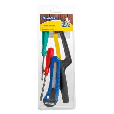 Kit de Ferramentas Tramontina com Estilete Chaves de Fenda e Miniarco de Serra 4 Peças