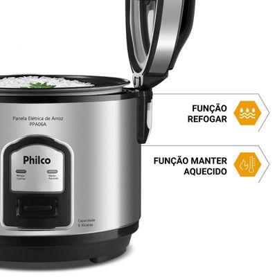 Panela de Arroz Elétrica Philco 6 Xícaras Inox 400W PPA06A 220V