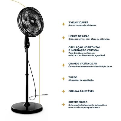 Ventilador de Coluna Britânia 6 Pás de 40cm 160W BVC41A 220V