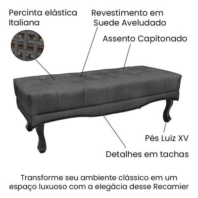 Recamier 1,95m Com Pés Luiz Xv E Acabamento Luxo Em Tecido Suede Vicenza - Lucadi Cinza