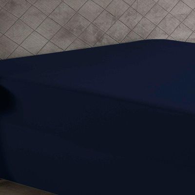 Lençol Com Elástico Solteiro Nobre 1 Peça Luva De Box 55cm De Altura Malha 100% Algodão - Azul-marinho