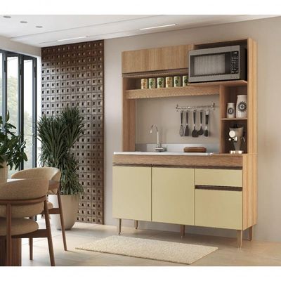 Armário De Cozinha Compacta Em Mdp Mel E Areia 1,95 X 1,53