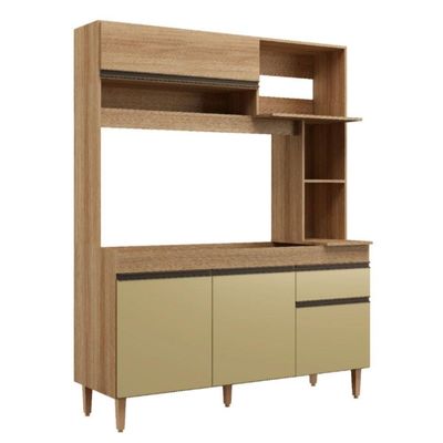 Armário De Cozinha Compacta Em Mdp Mel E Areia 1,95 X 1,53