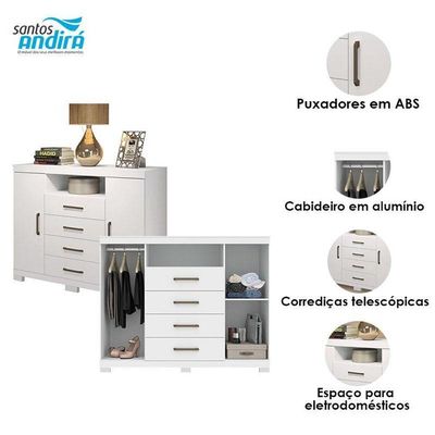 Comoda Havana Master Com Pés Branco Brilho - Santos Andirá