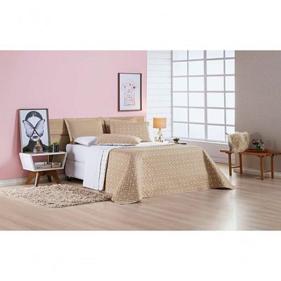 Cobre Leito + Jogo De Cama 200 Fios Petit Poá Solteiro 05 Peças 100% Poliéster - Caqui