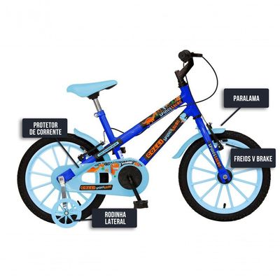 Bicicleta Dinos Spinossauro Aventuras, Aro 16, Quadro 12, Com Freios V-brake, Com Rodas De Apoio E Capa Corrente