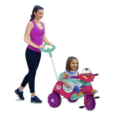 Triciclo Velobaby Passeio E Pedal Rosa Bandeirante
