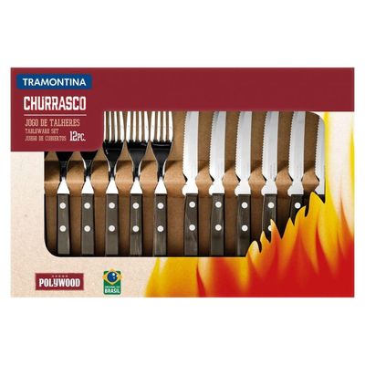 Jogo de Talheres Churrasco 12 Peças Inox/Castanho Tramontina