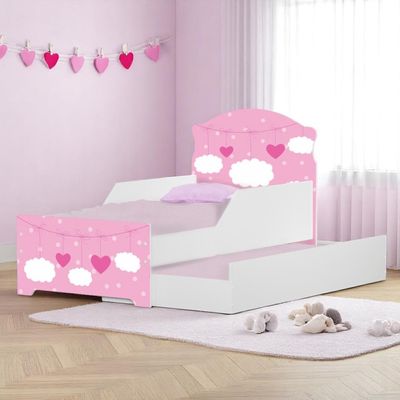 Mini Cama Infantil com Cama Auxiliar 153x79cm Personagens Nuvem Menina K02 - D'Rossi