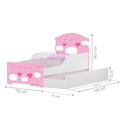 Mini Cama Infantil com Cama Auxiliar 153x79cm Personagens Nuvem Menina K02 - D'Rossi
