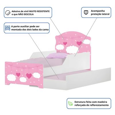 Mini Cama Infantil com Cama Auxiliar 153x79cm Personagens Nuvem Menina K02 - D'Rossi