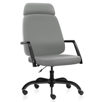 Cadeira de Escritório Giratória Diretor com Apoio de Cabeça Hub F02 Sintético Cinza - Lyam Decor