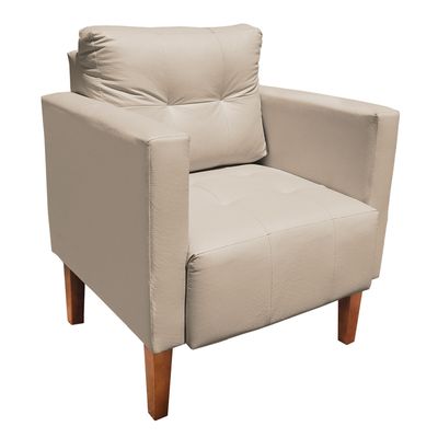 Poltrona Sala Decorativa Livia Pé Madeira Castanho Sintético Bege M11 - D'Rossi