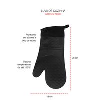 Luva de Cozinha Churrasco Silicone Preto e Forro Tecido