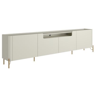 Rack Para Sala de Estar TV 75 Pol 4 Portas Pés Industrial Dourado Alef I03 Luna - Lyam Decor