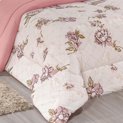 Edredom King Quality Estampado Dupla Face 100% Algodão Fio Penteado 1 Peça - Rosê