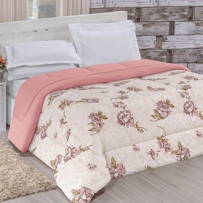 Edredom King Quality Estampado Dupla Face 100% Algodão Fio Penteado 1 Peça - Rosê