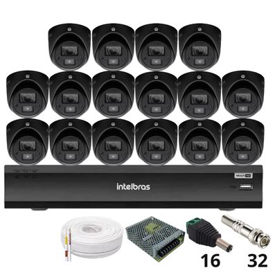 Kit 16 Câmeras Intelbras 3220d Mini Black Com Áudio Dvr Intelbras Imhdx 3132 Inteligência Artificial Sem Hd