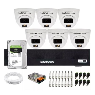 Kit 6 Cameras Full Color Com Audio Intelbras Dvr 8 Canais Mhdx 3008c C/ 1 Tera