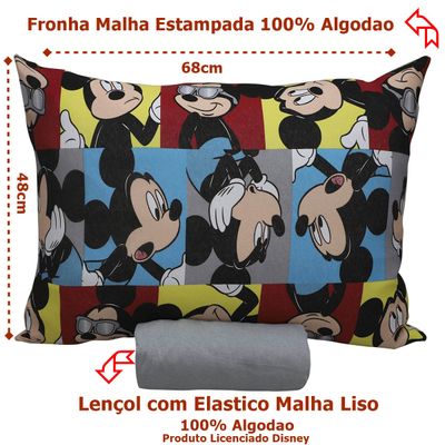 Jogo de Cama Portallar Solteiro Malha 100% Algodao Disney Mickey Glasses 2 Pçs Cinza