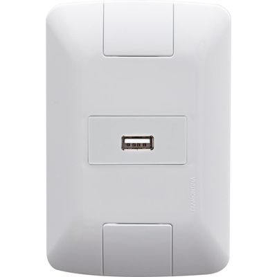 Conjunto 4x2 com 1 Tomada USB Brilho 1,5 A Bivolt Tramontina Aria Branco