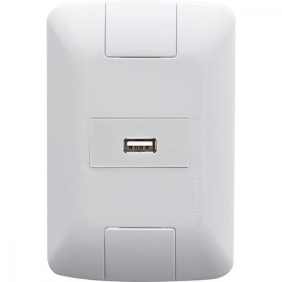 Conjunto 4x2 com 1 Tomada USB Brilho 1,5 A Bivolt Tramontina Aria Branco