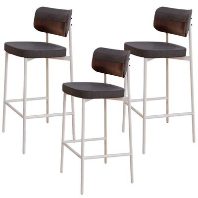 Kit 03 Banquetas Alta Bar Cozinha Sala De Jantar Aço Branco Kaira C01 Linho Preto Courino Café - Lyam Decor