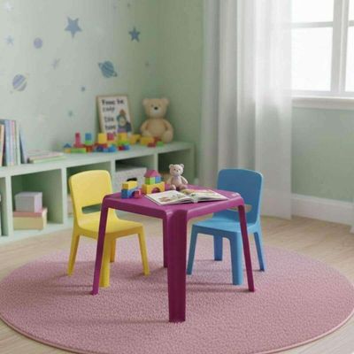 Jogo 12 Mesinhas Plásticas Infantil Rosa Tramontina Adoleta 49x42cm Brinquedoteca Escola