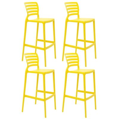 Jogo 4 Banquetas Altas Tramontina Sofia Amarelo 50x45x104cm Bares Pubs Bancada Área Gourmet