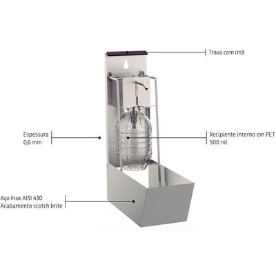 Dispenser de Parede Sabão Líquido Álcool Gel 500ml Aço Inox Tramontina Acetinado